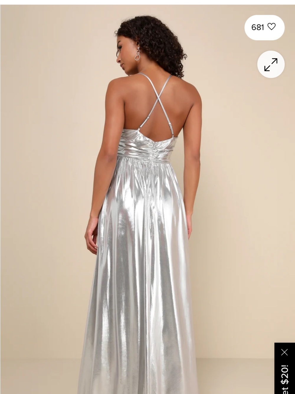 Lulu's Silver Metallic Twist Maxi Gown with High Slit - Picture 2 of 9